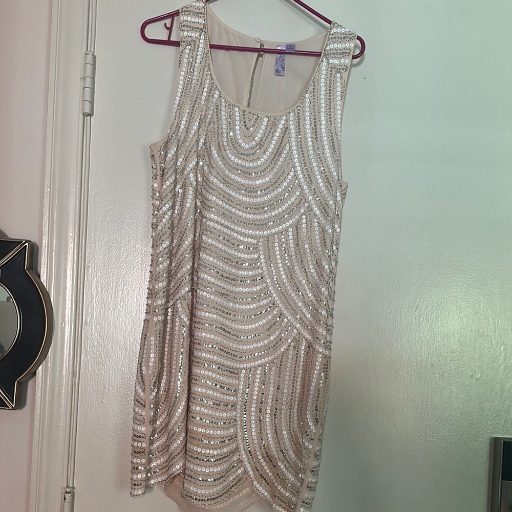 Alya Cream and Gold Embellished Sheath Mini Dress